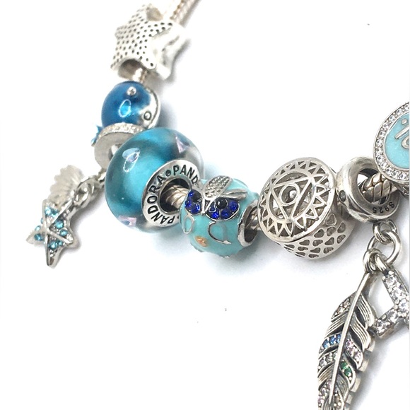 Authentic PANDORA Bracelet With x2 Pandora Beads ‘Nautical Vishudda Chakra’ - Picture 5 of 10